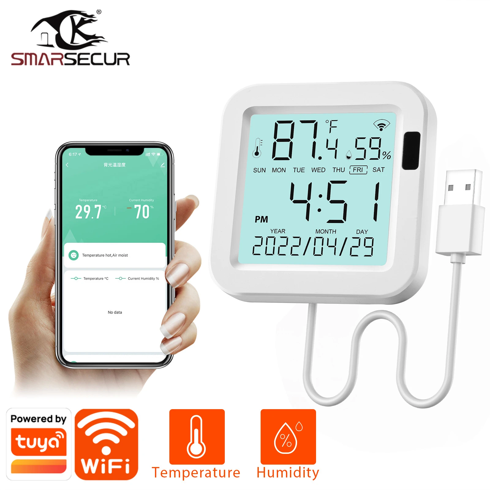 Tuya Wifi Temperature And Huminidity Sensor With LCD Display